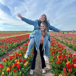 girls having fun at the tulip barn